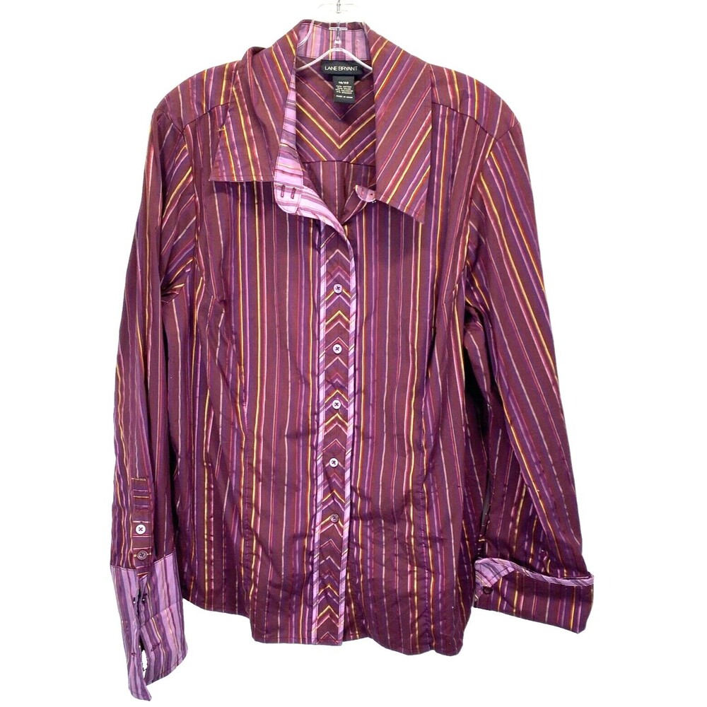 Lane Bryant Women 18/20 Button Front Shirt Stripe Long Sleeve French Cuffs Part